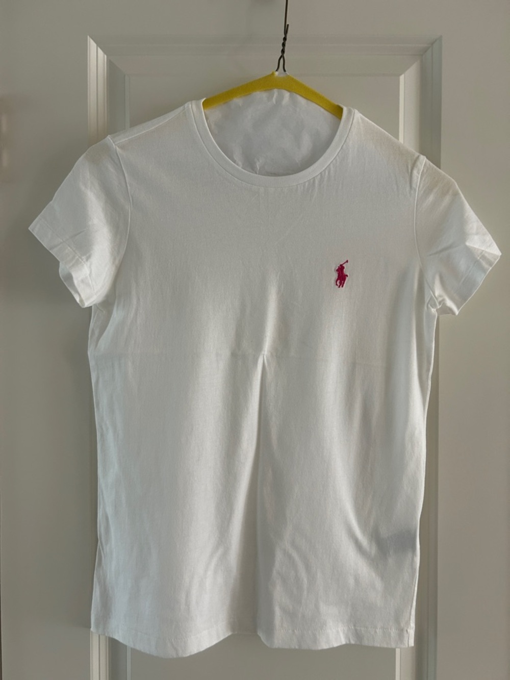 Ralph Lauren White Crew Tee with Pink Logo